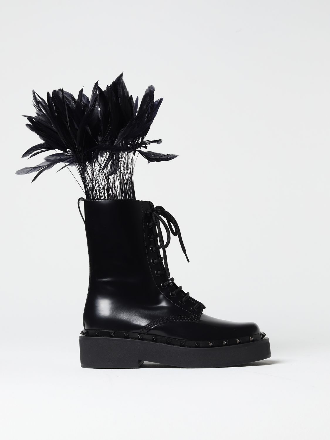Shop Valentino Rockstud Boots In Brushed Leather In Black