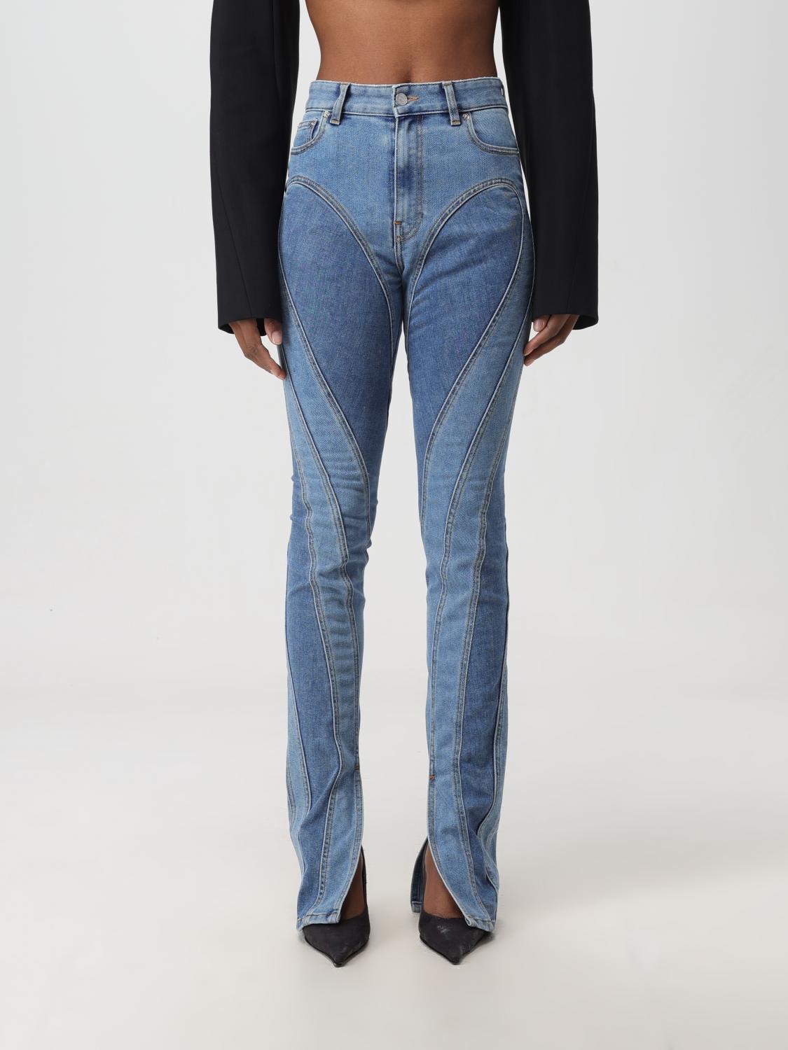 Mugler Straight Flared High-waisted Trousers In Blue