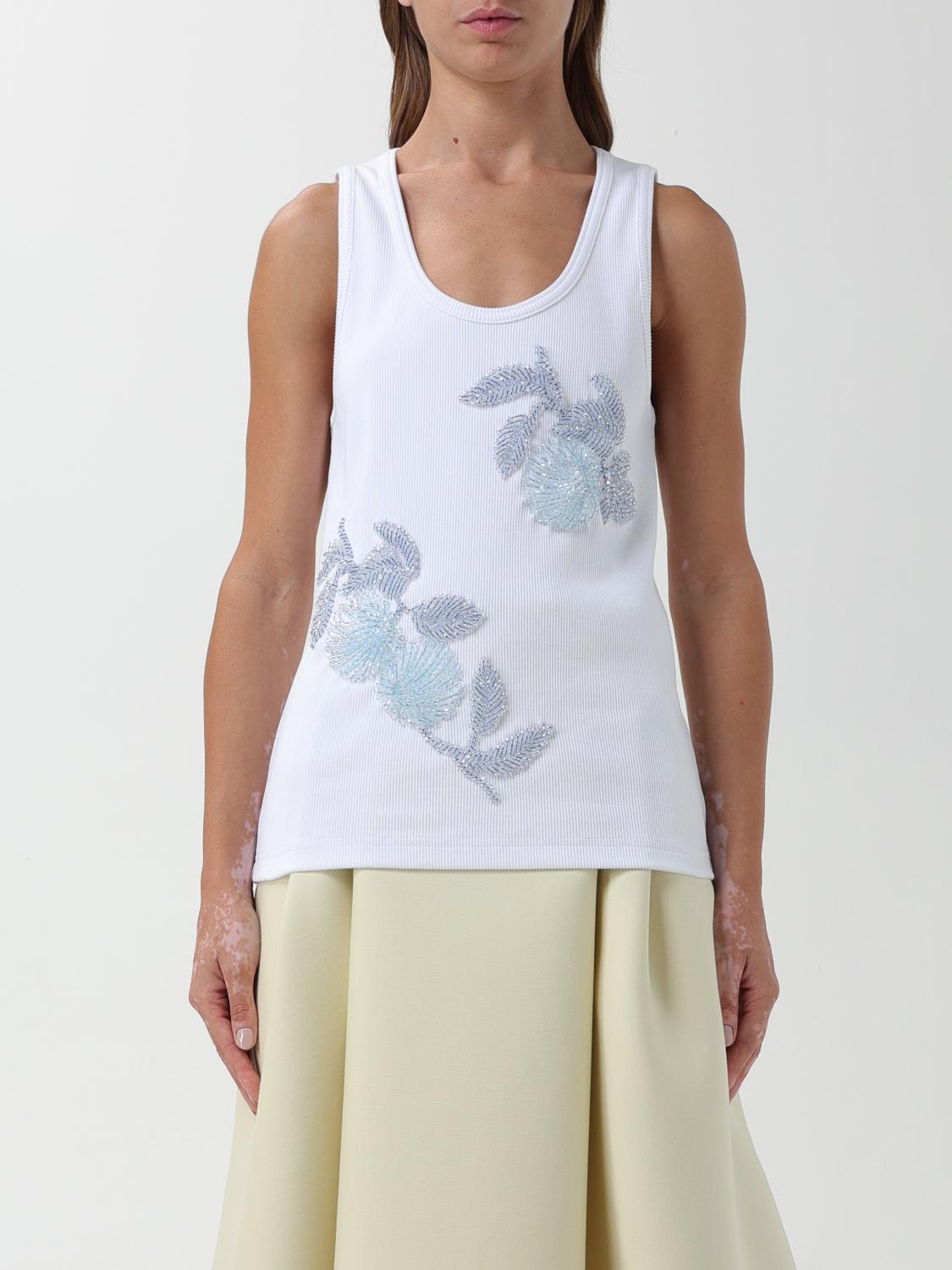 Bottega Veneta Ribbed Cotton Tank Top With Beaded Embroidery In Weiss