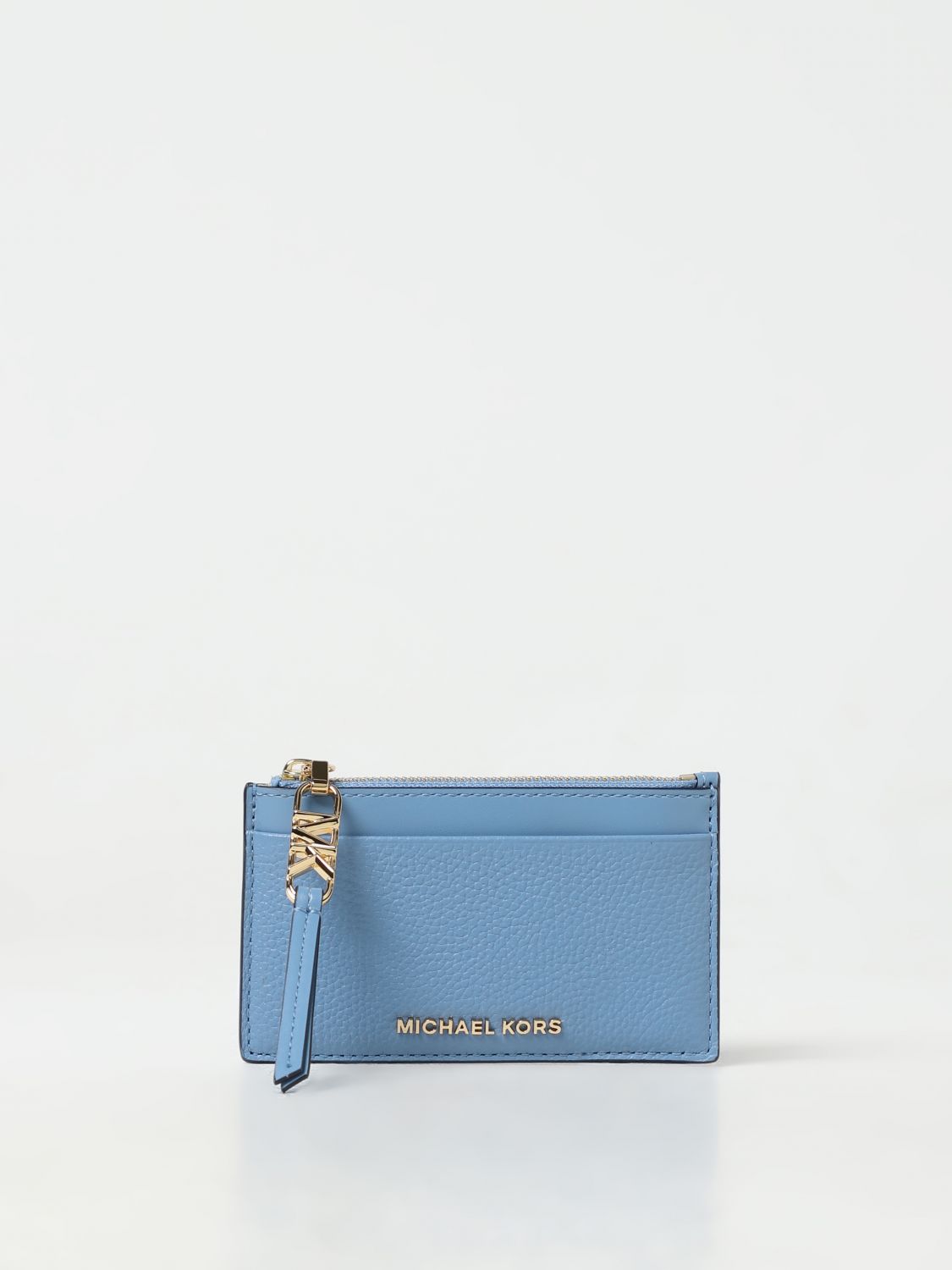 Michael Kors Grained Leather Credit Card Holder In Gnawed Blue