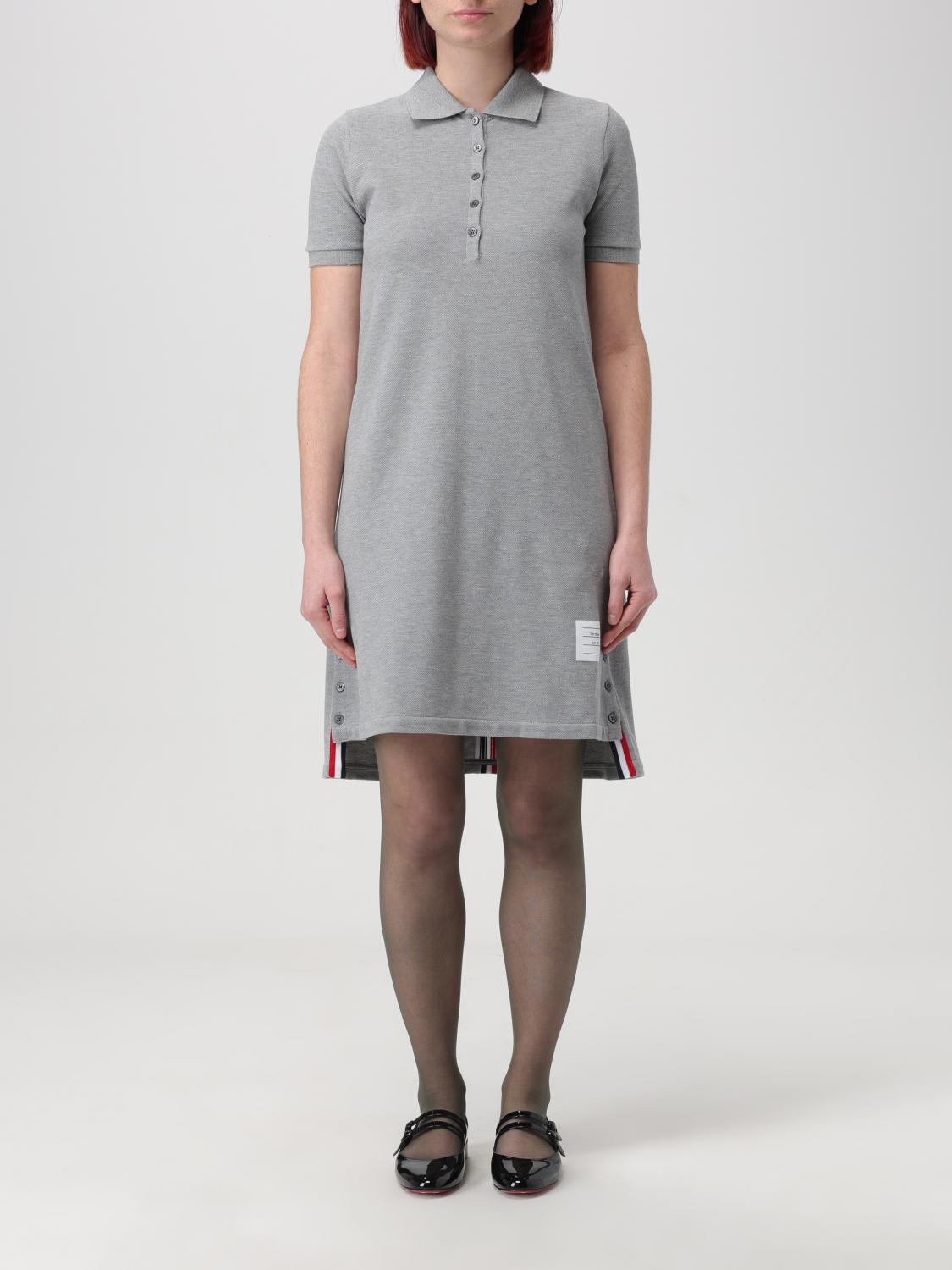 Thom Browne Button-fastening Stripe-detail Mini Dress In Grey