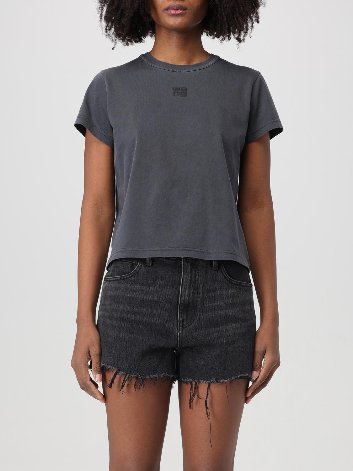 Alexander Wang Essential Shrunk Cotton Jersey T-shirt In Grey