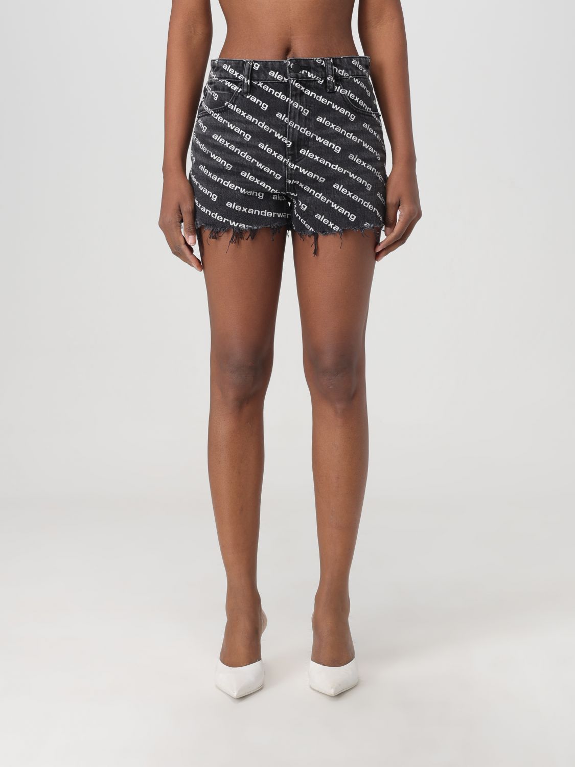 Womens Alexander Wang grey Frayed-Edge Denim Shorts