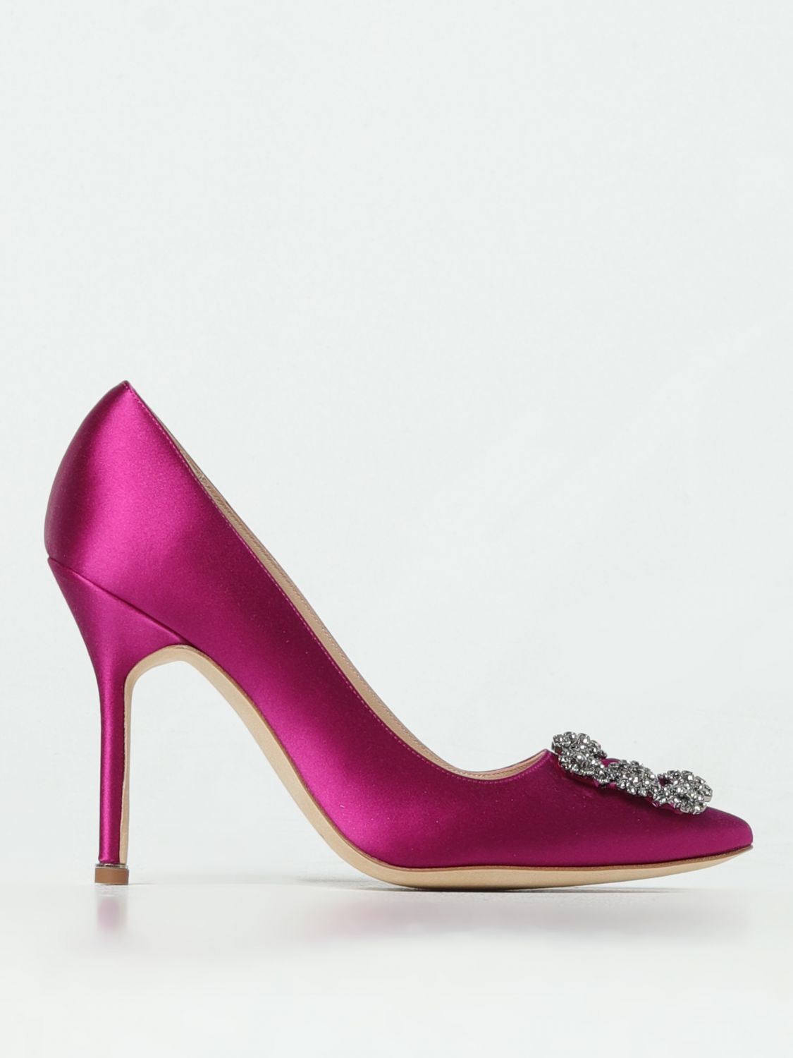 MANOLO BLAHNIK: pumps in satin with jewel buckle - Black | MANOLO ...