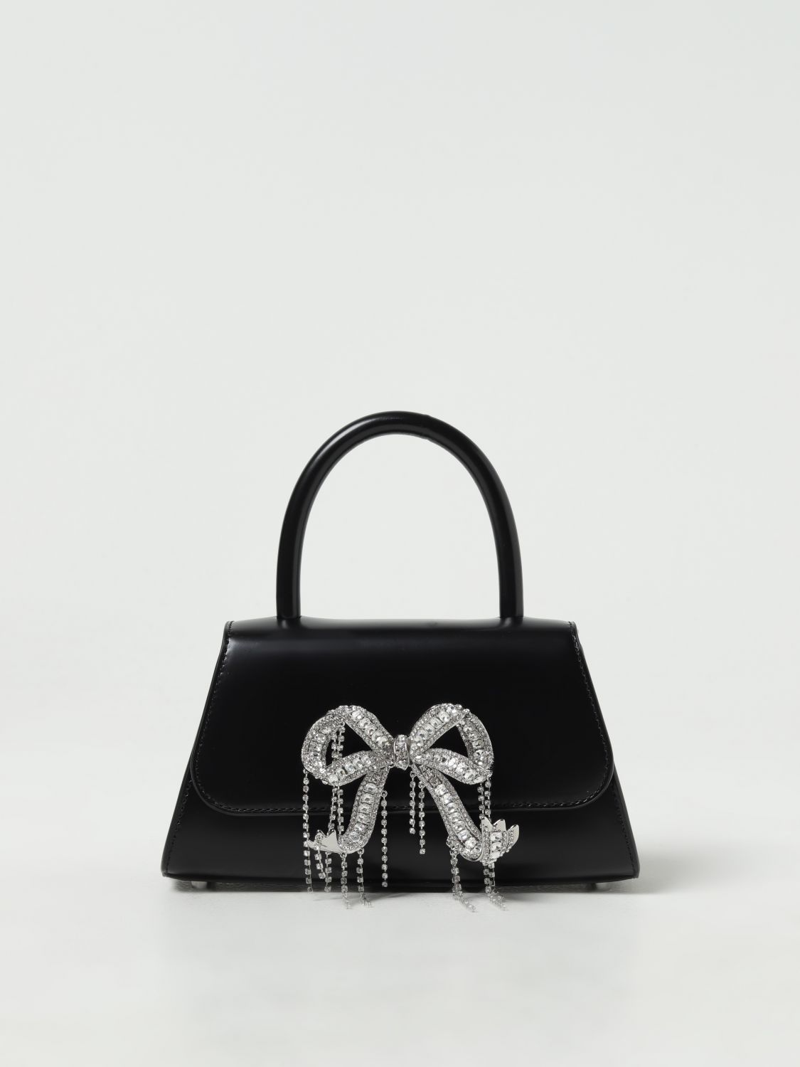 Shop Self-portrait Bow Bag In Leather With Application In Black