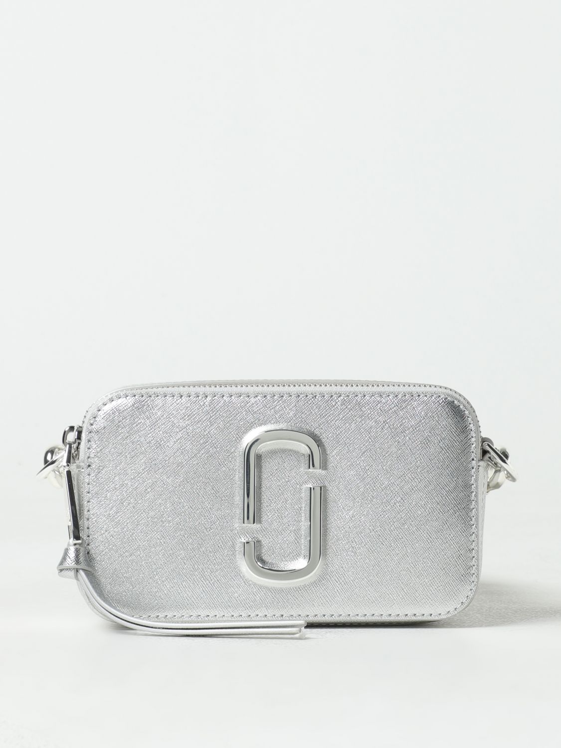Shop Marc Jacobs The Snapshot Bag In Laminated Saffiano Leather In Silver