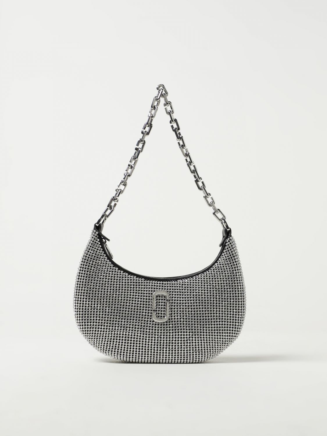 Shop Marc Jacobs The Rhinestone Small Curve Bag In Metal Mesh With Set Rhinestones In Silver