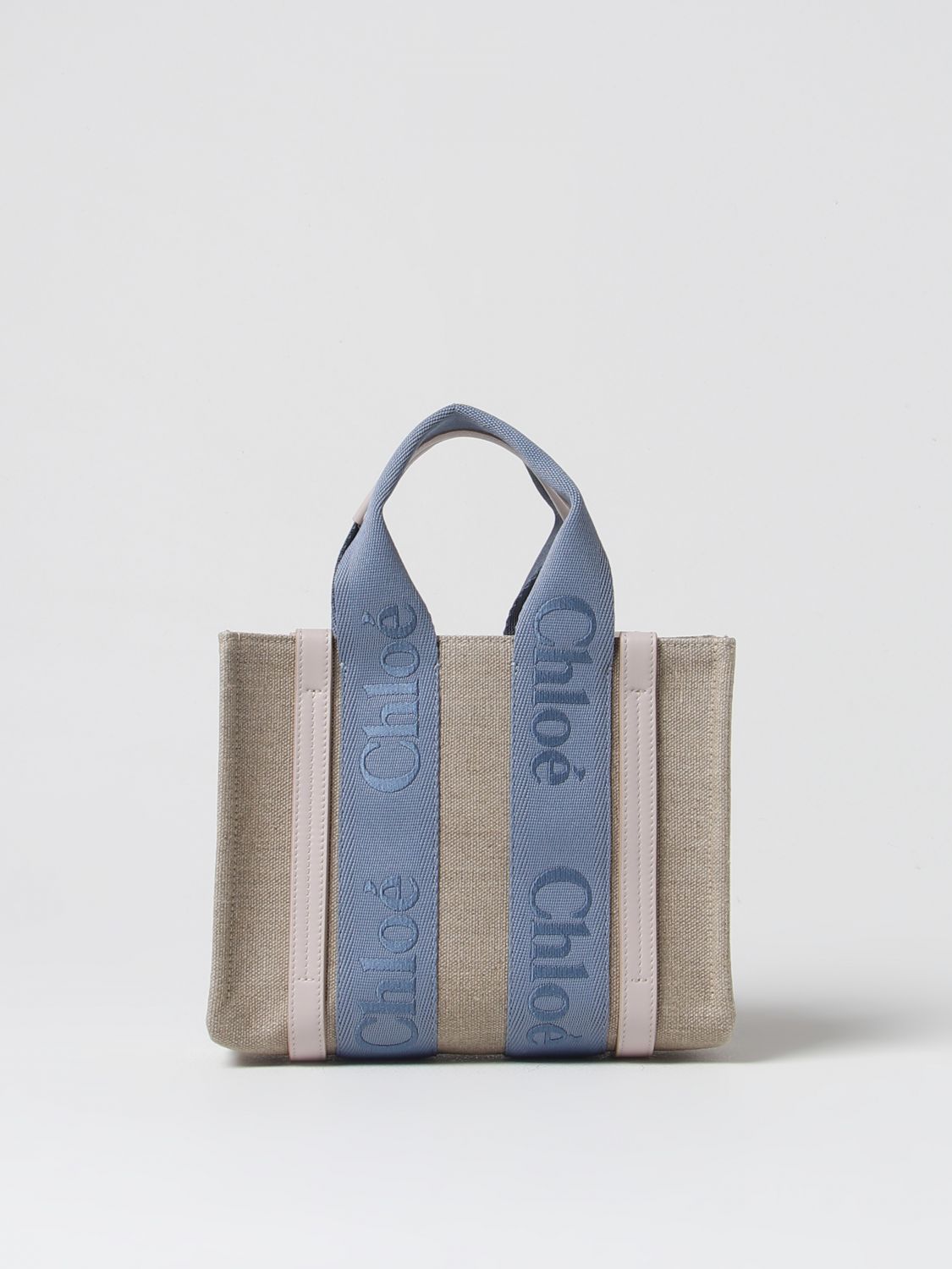 Shop Chloé Woody Canvas Bag With Embroidered Logo In Blue