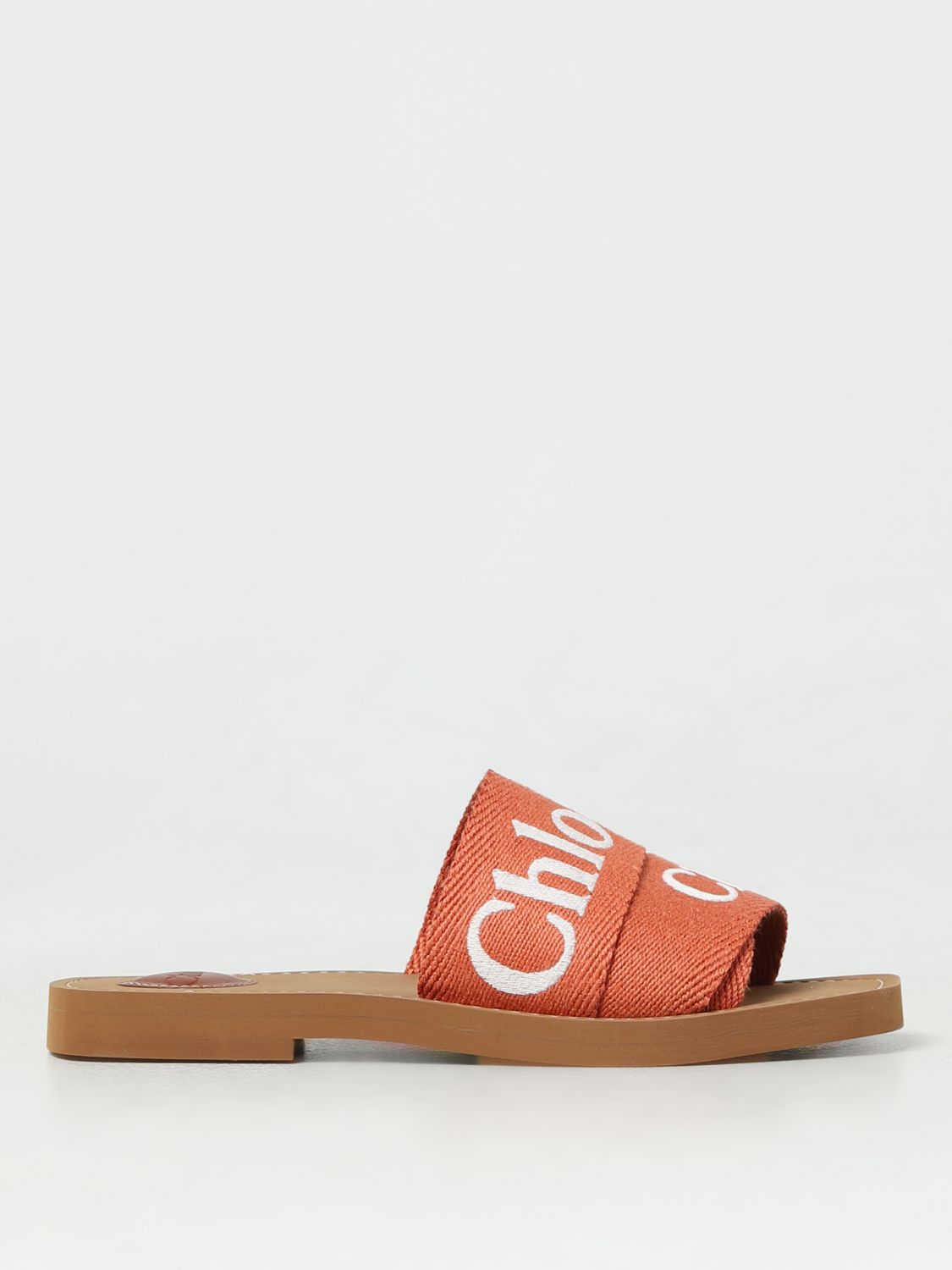 Shop Chloé Woody Canvas Slides With Embroidered Logo In Orange