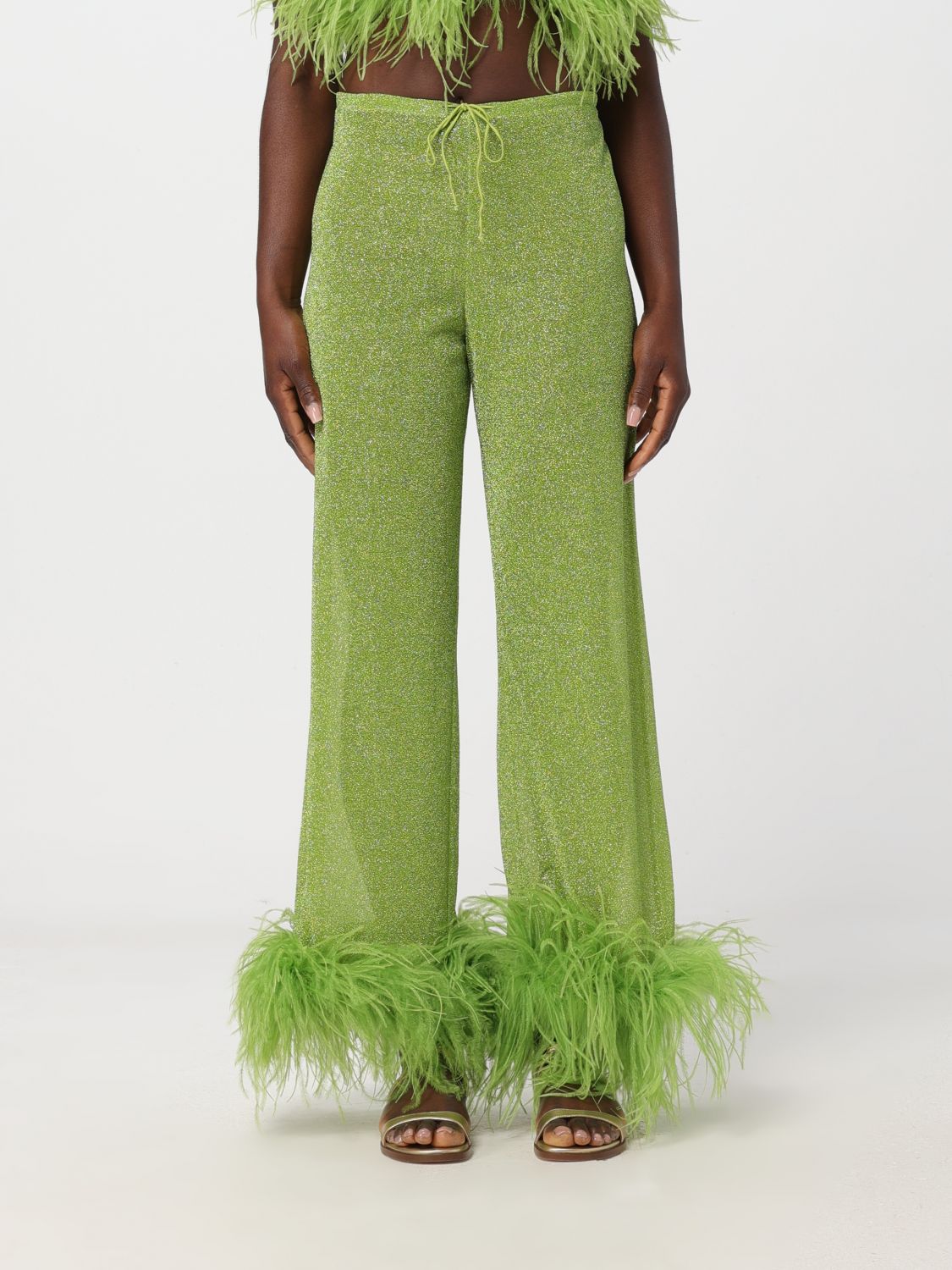 Shop Oseree Pants Oséree Woman Color Green In 绿色