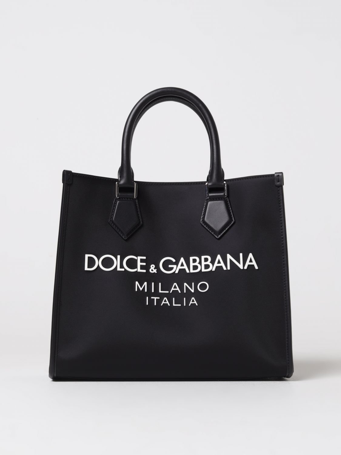 Dolce & Gabbana Bag In Nylon And Leather With Rubberized Logo In Black