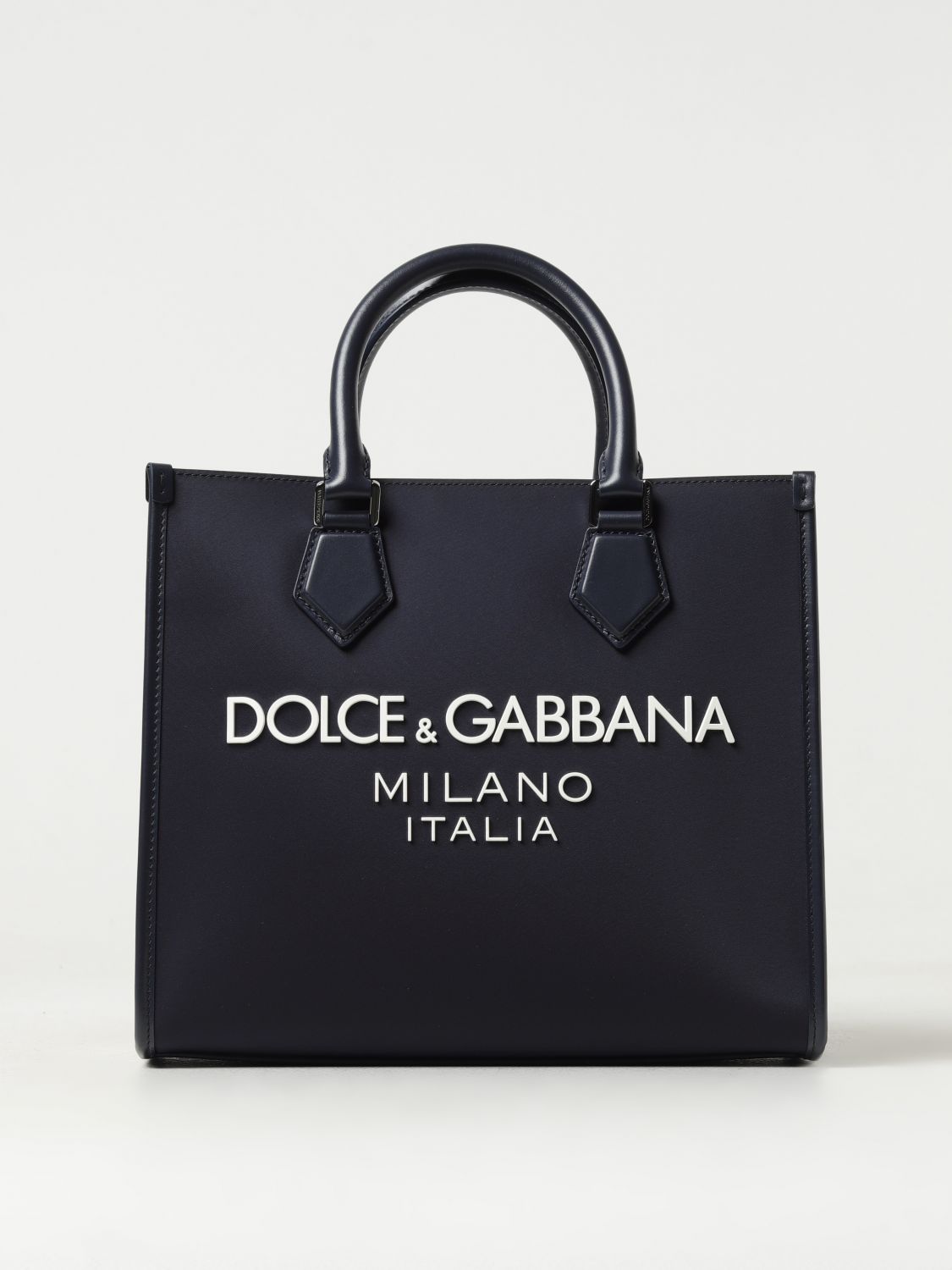 Dolce & Gabbana Bag In Nylon And Leather With Rubberized Logo In Blue