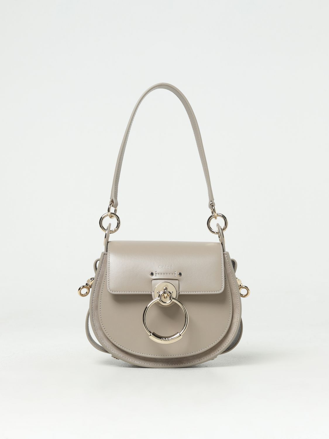 Chloé Tess Leather Bag With Shoulder Strap In 灰色