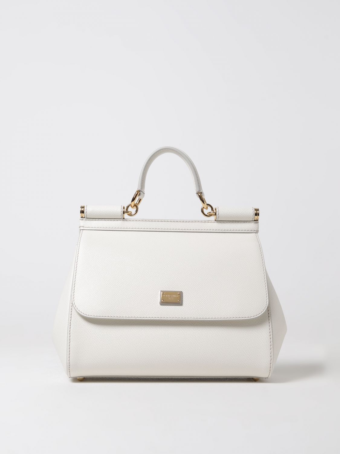 Dolce & Gabbana Sicily Bag In Micro Grained Leather In White