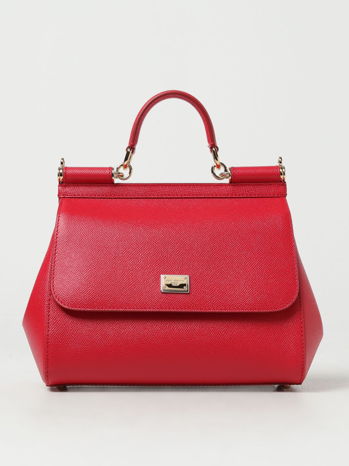 Dolce & Gabbana Sicily Bag In Micro Grained Leather In Red