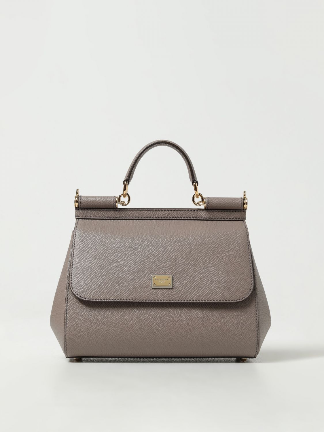 Dolce & Gabbana Sicily Bag In Micro Grained Leather In Beige