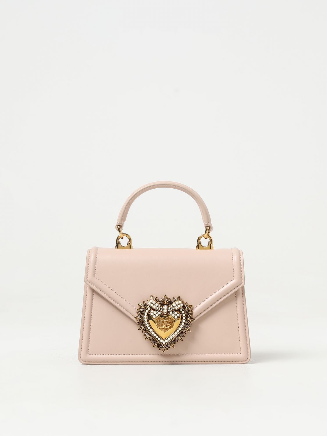 Shop Dolce & Gabbana Devotion Bag In Leather In 粉末色