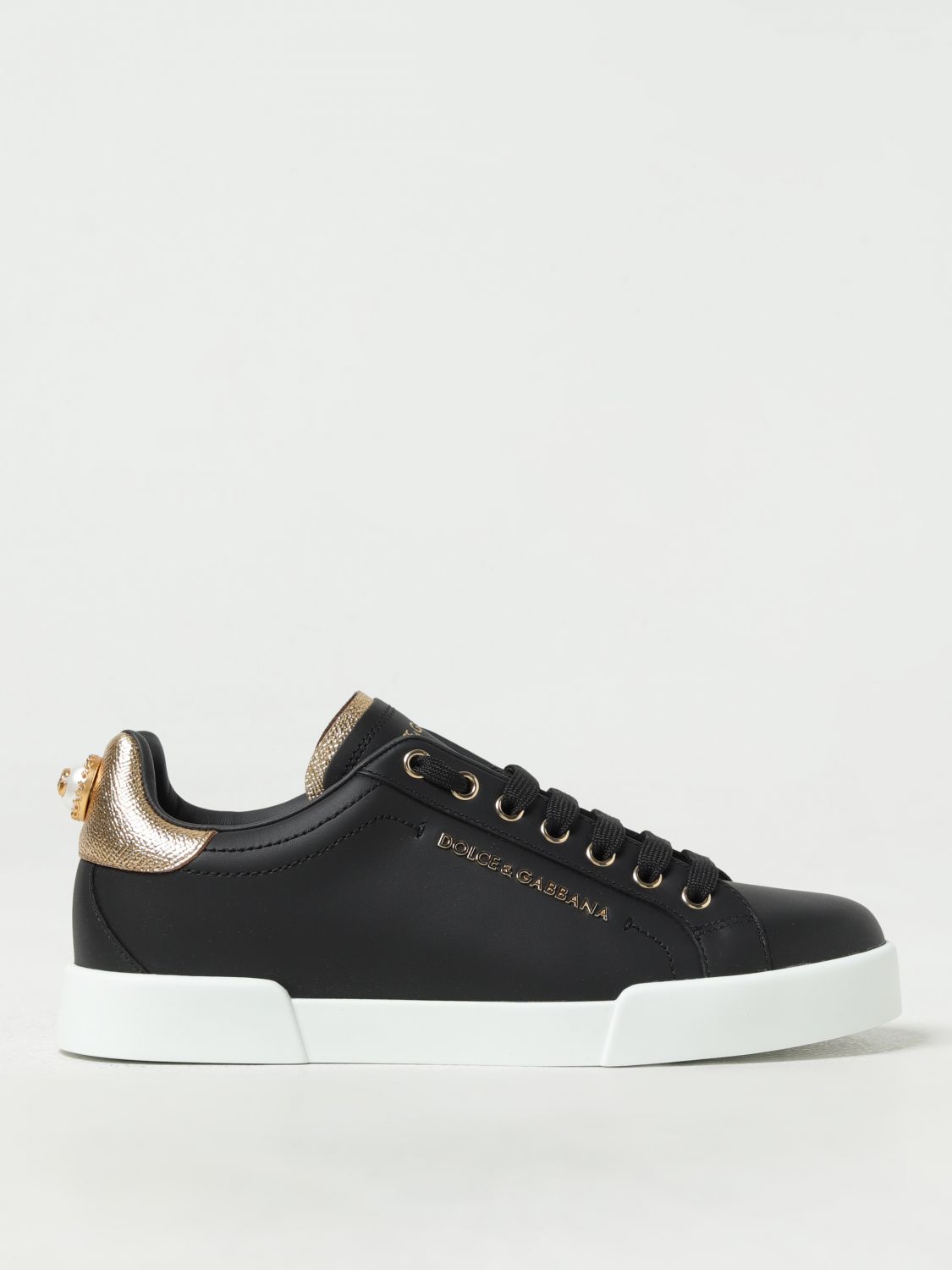 Dolce & Gabbana Portofino Sneakers In Leather In Black