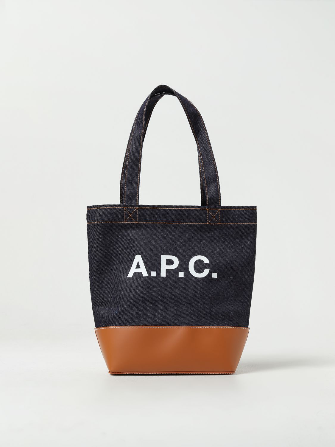 Shop Apc A.p.c. Axel Bag In Denim And Synthetic Leather In Camel