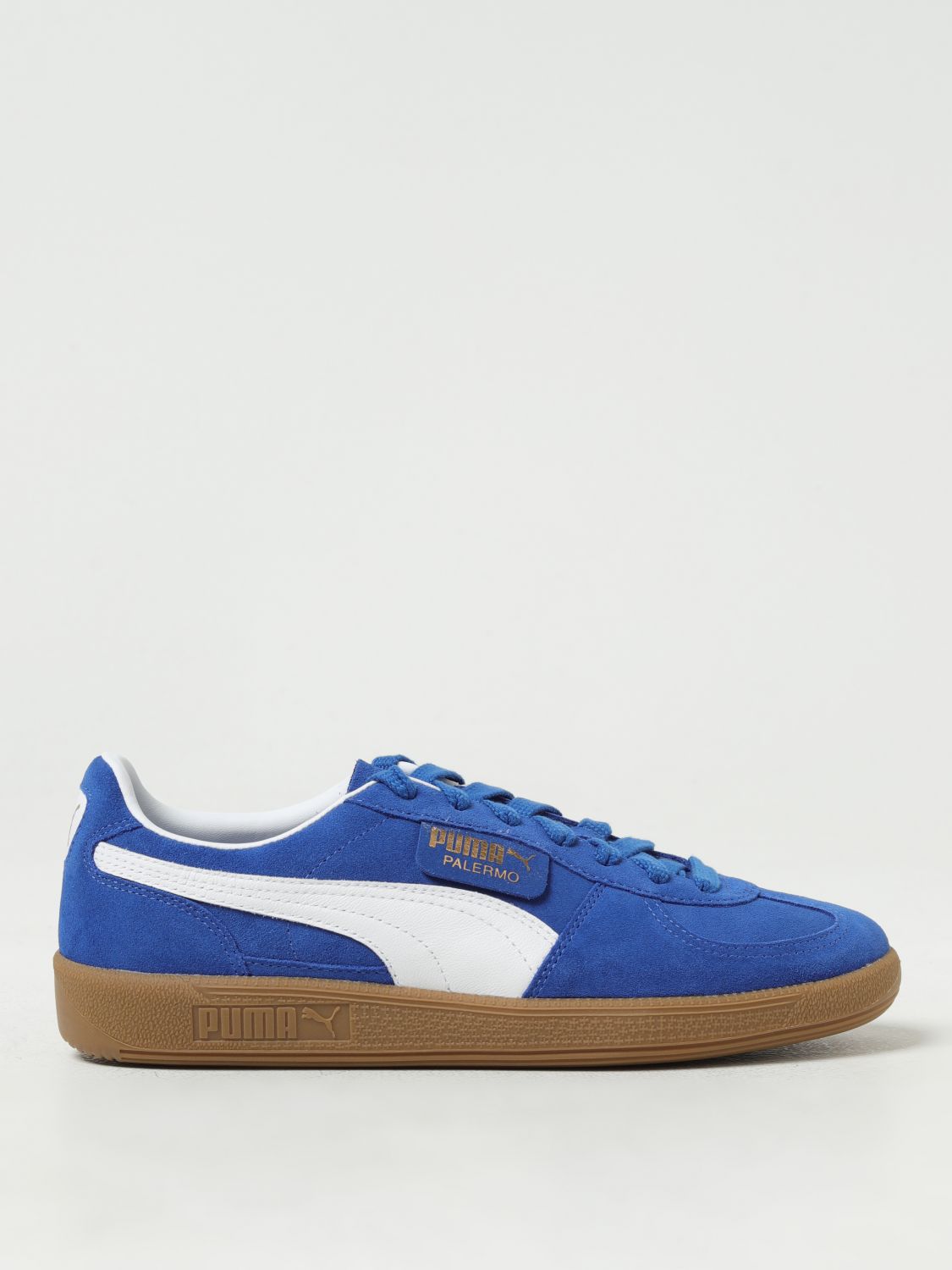 Shop Puma Palermo Leather Sneakers With Logo In Blue