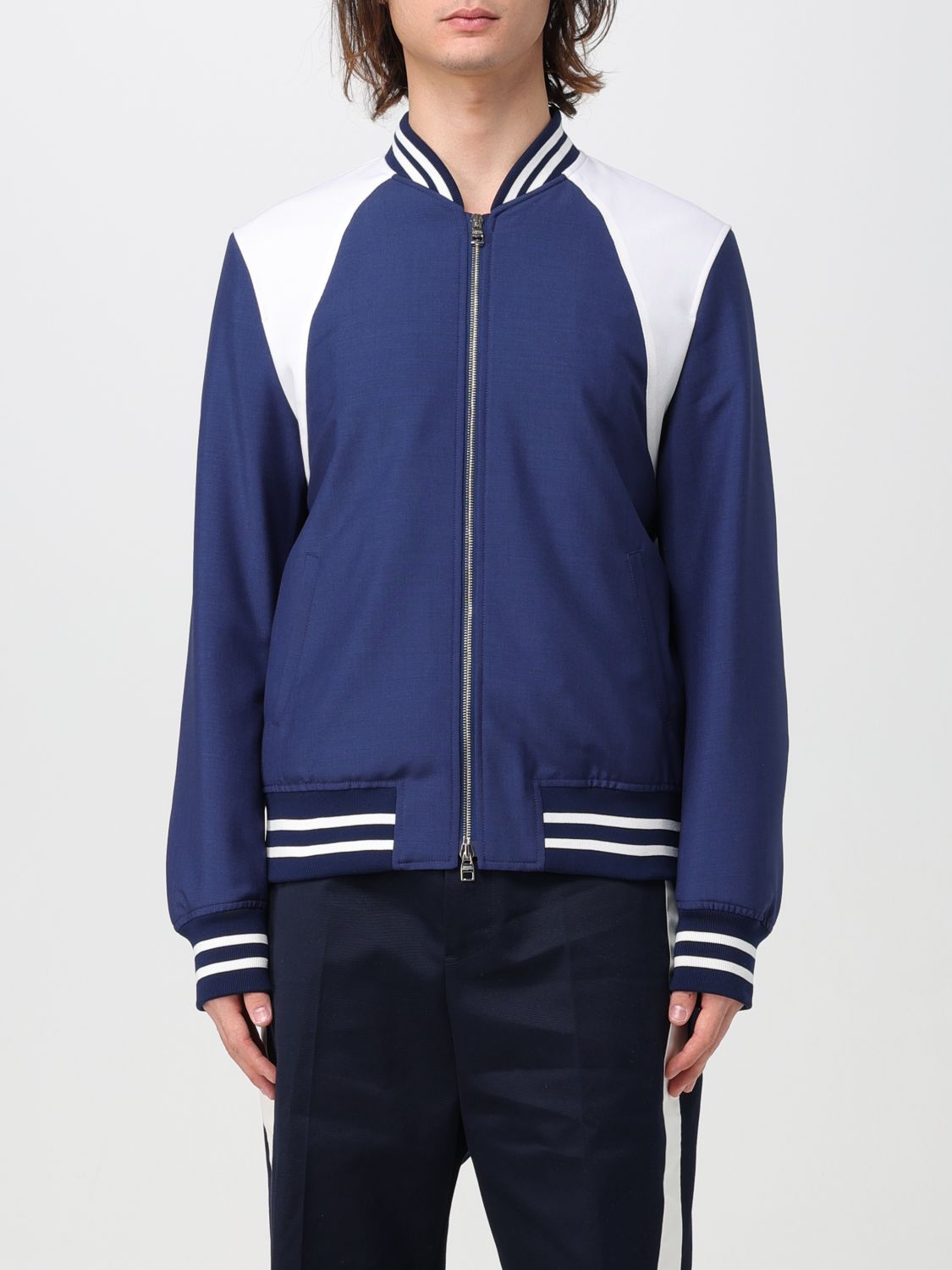 Alexander Mcqueen Panelled Wool And Mohair-blend Bomber Jacket In Indigo