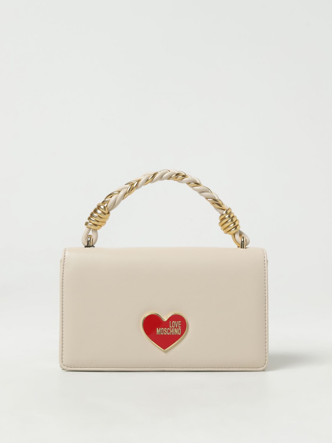 Shop Love Moschino Bag In Synthetic Leather With Shoulder Strap In Ivory