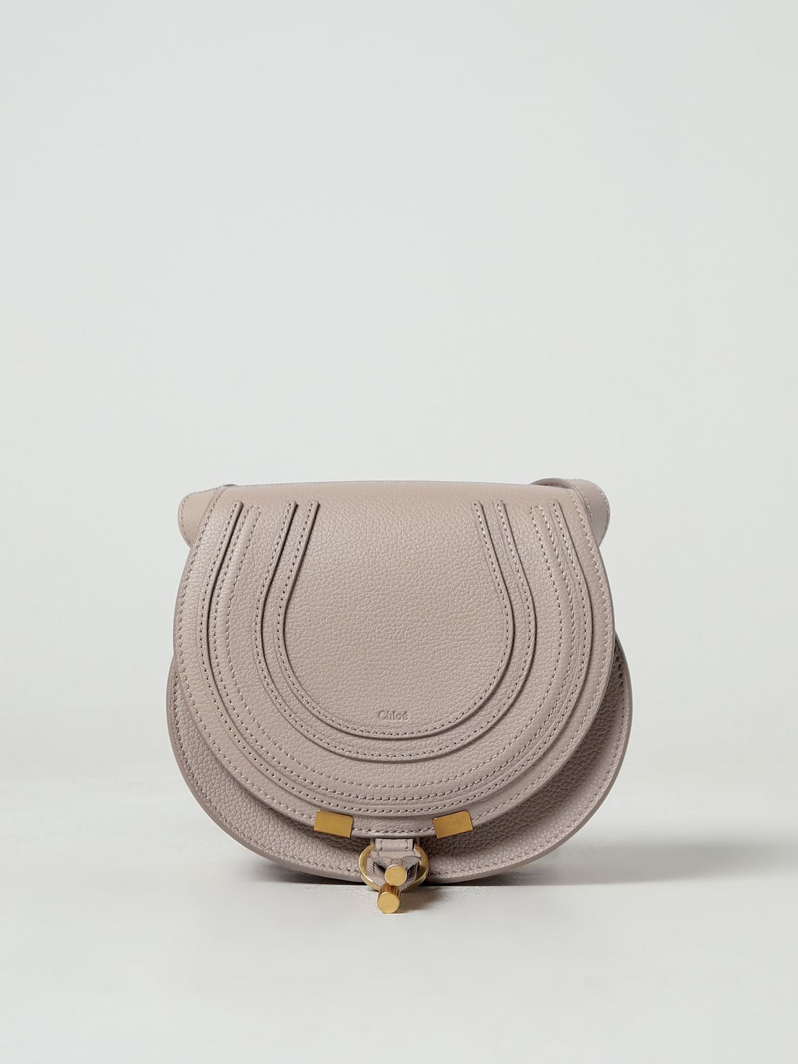 Shop Chloé Marcie  Bag In Grained Leather In Grey 1