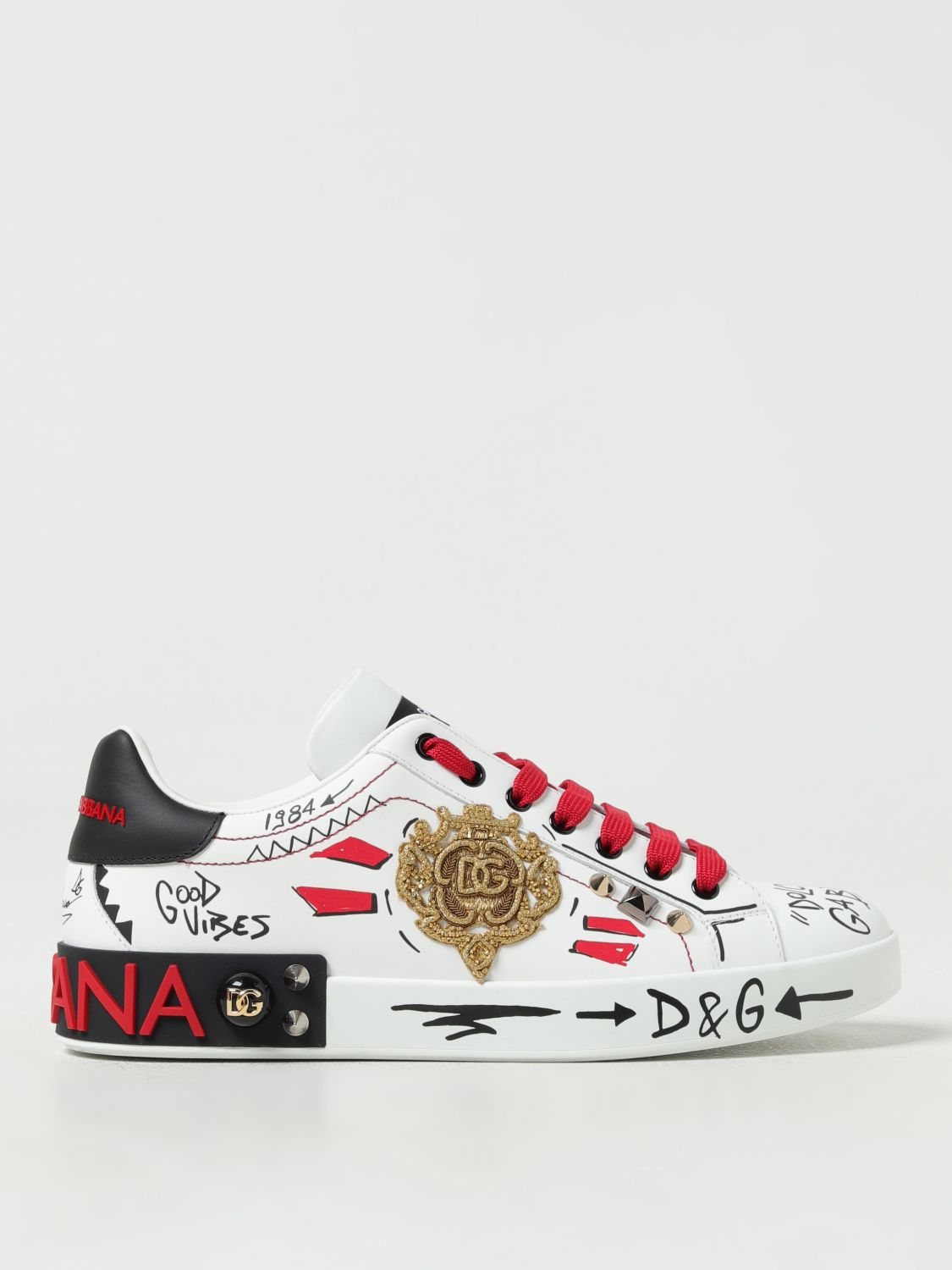 Dolce & Gabbana Leather Sneakers With Logo In White