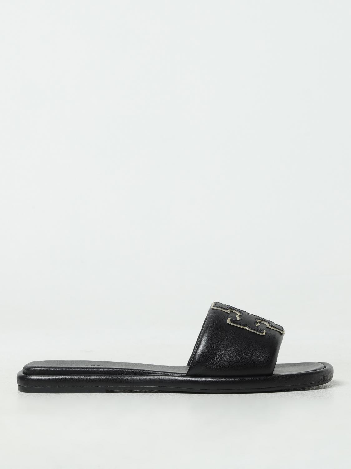 Tory Burch Double-t Leather Sport Slide Sandal In Black