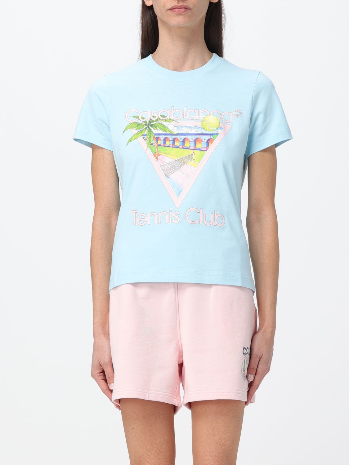 Shop Casablanca T-shirt  Woman Color Sky Blue