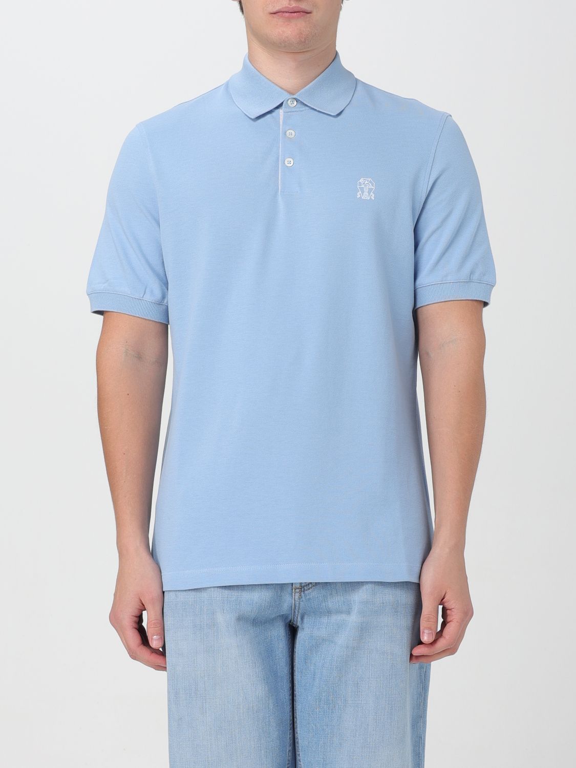 Shop Brunello Cucinelli Polo Shirt  Men Color Gnawed Blue