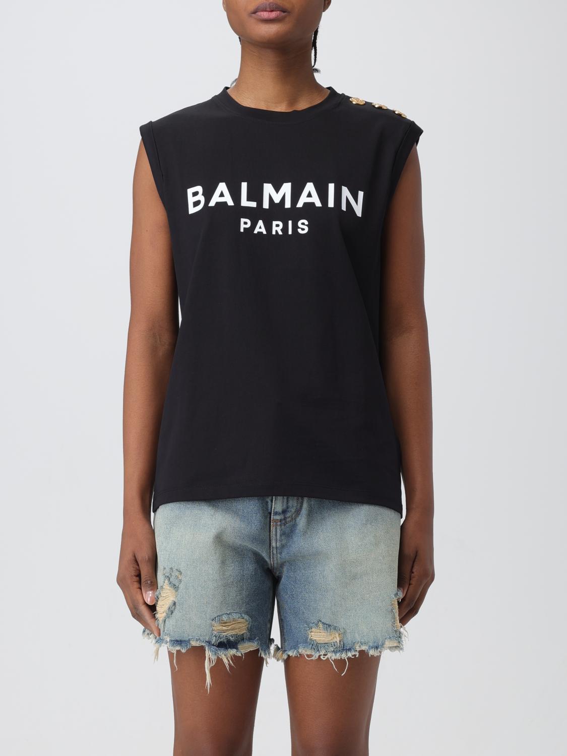 Balmain Embossed-buttons Logo-print Tank Top In Black