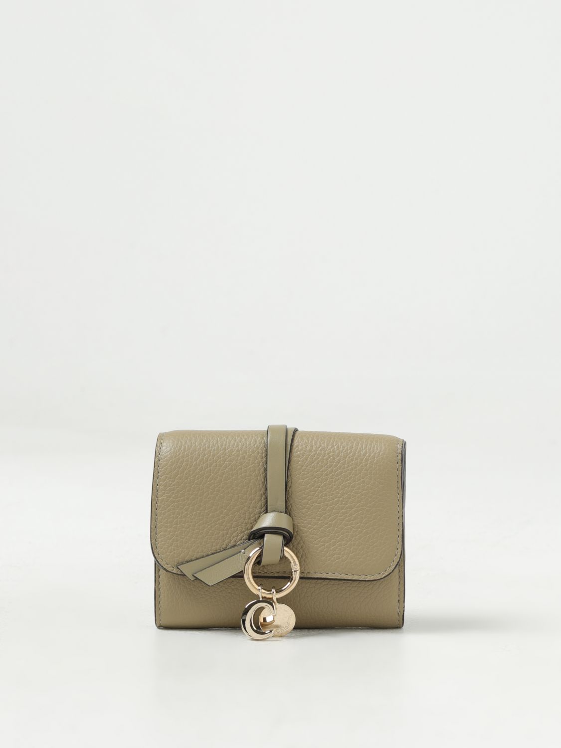 Chloé Wallet In Grained Leather With Logo Charm In Green