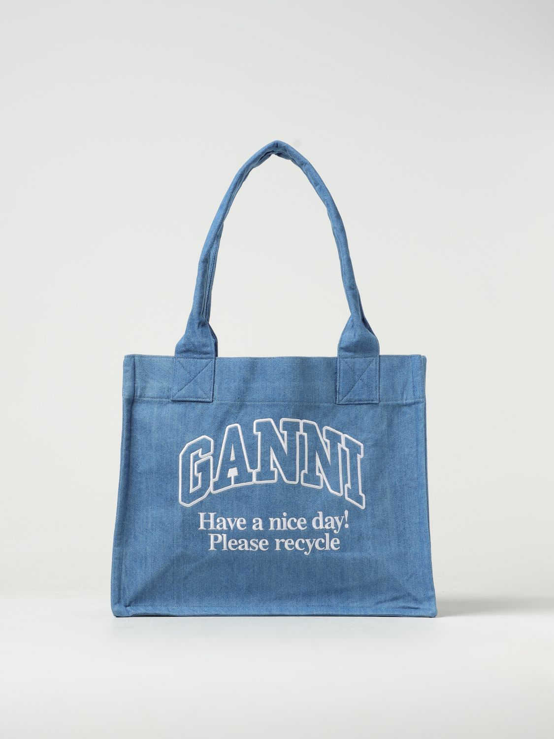 Shop Ganni Tote Bags  Woman Color Denim