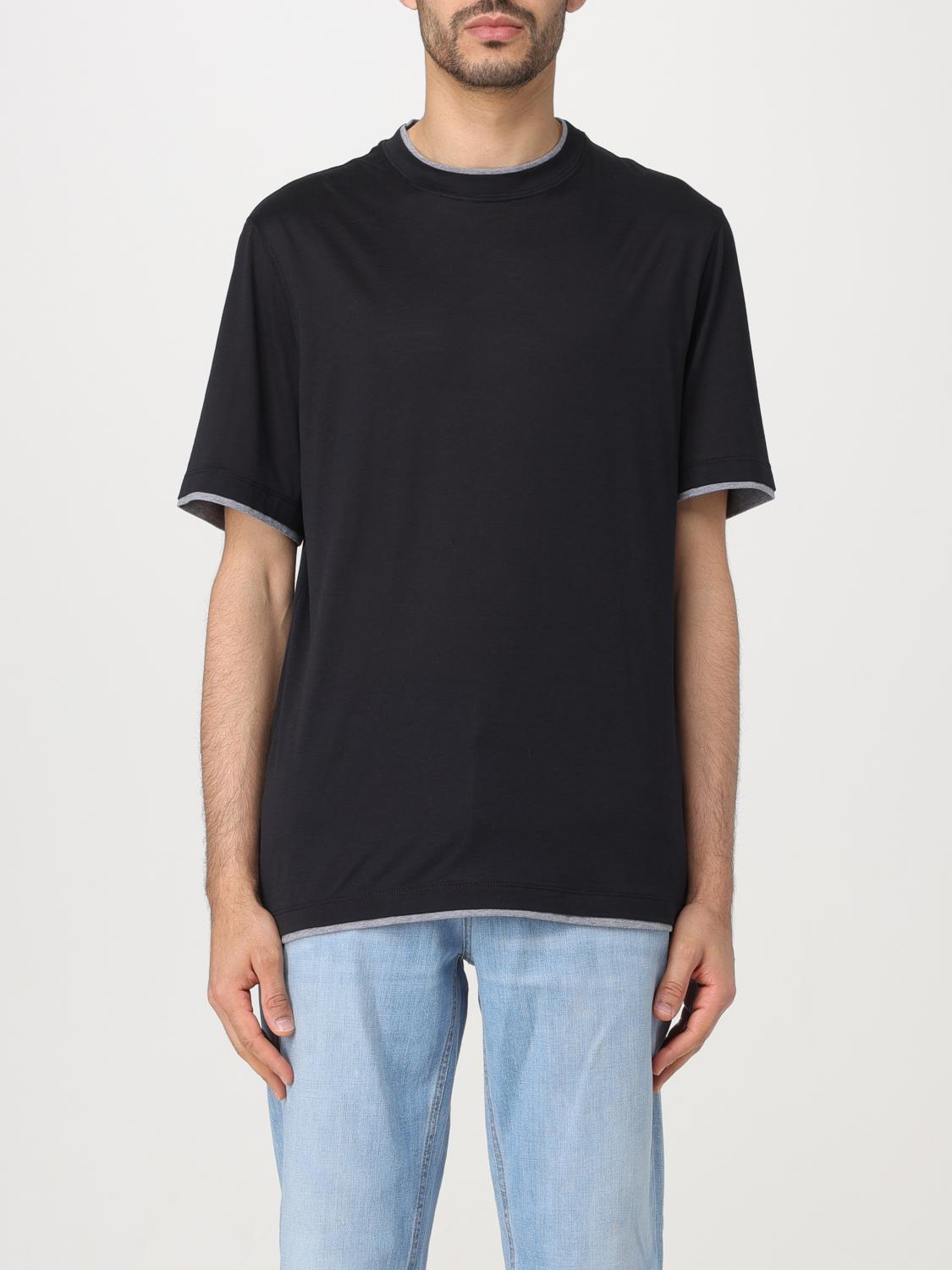 BRUNELLO CUCINELLI T-Shirt Men color Black　BRUNELLO CUCINELLI Tシャツ メンズ カラー ブラック BRUNELLO