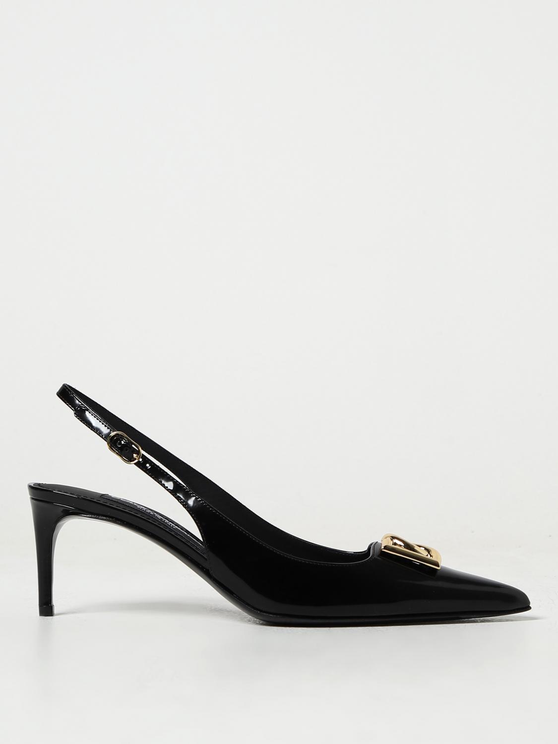 Dolce & Gabbana Black Leather Pointed Toe Slingback Heels In Black