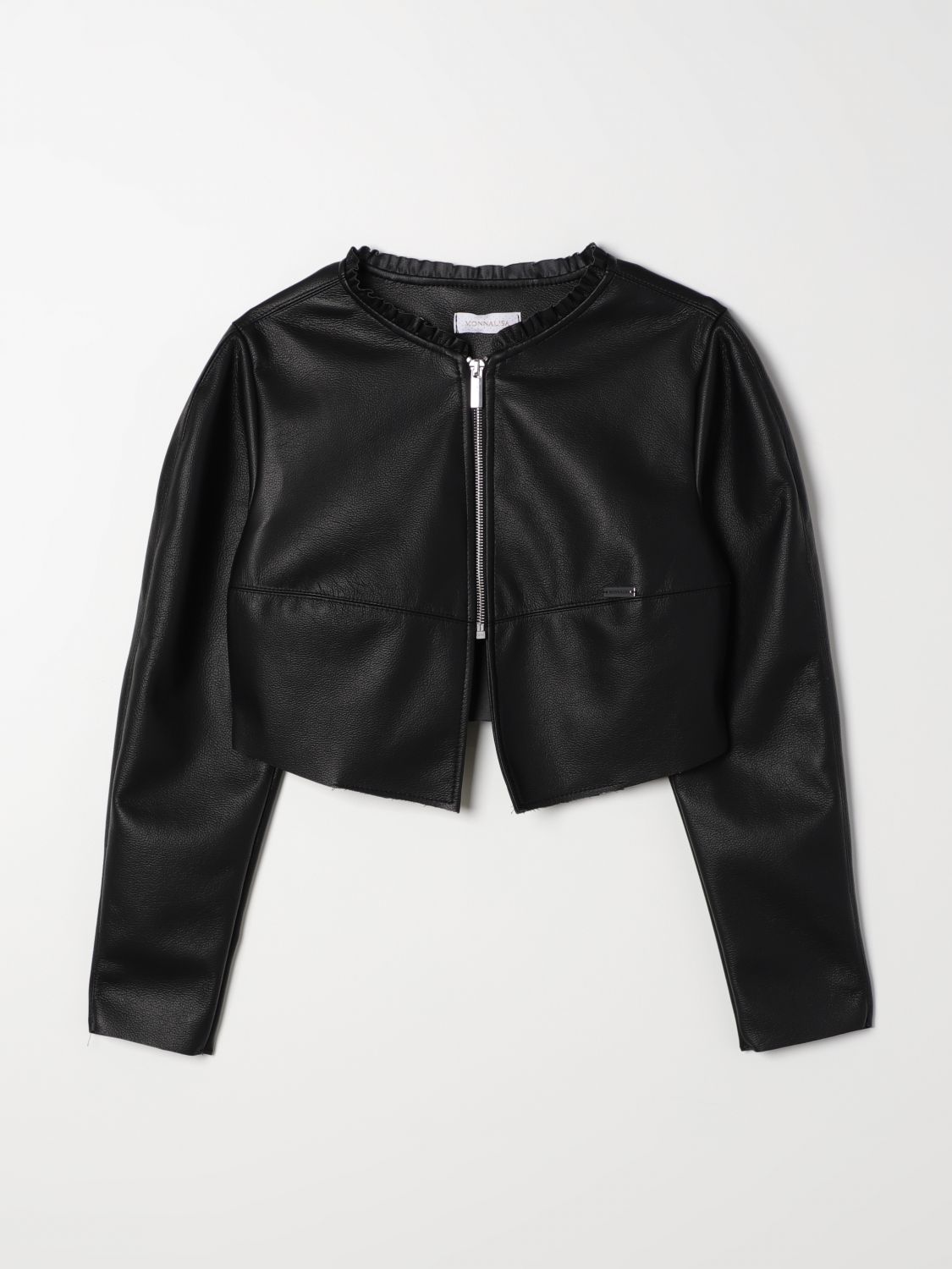 Monnalisa Logo-plaque Faux-leather Jacket In Black
