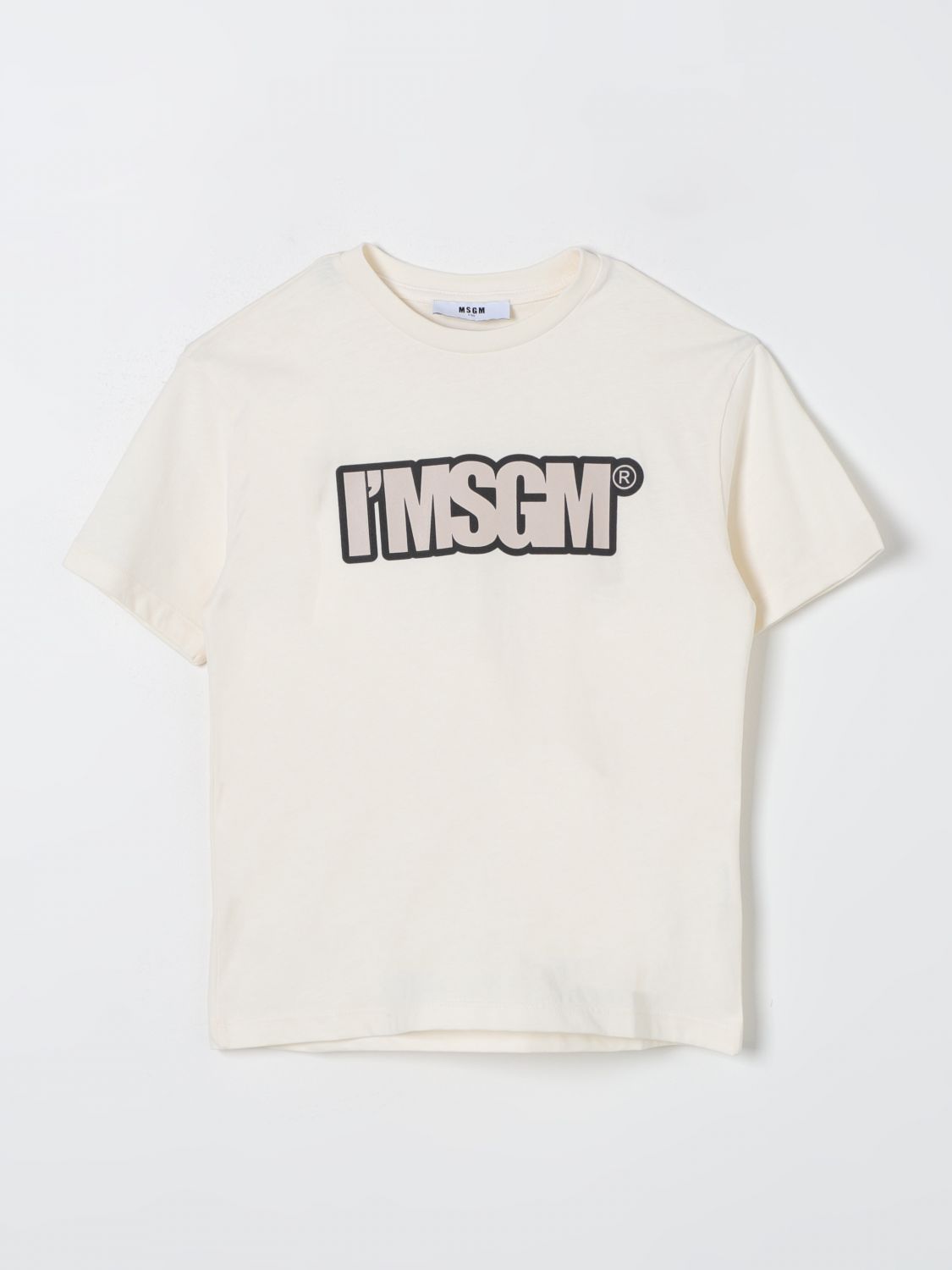 Msgm Kids'  Ivory Cotton Jersey T-shirt In White
