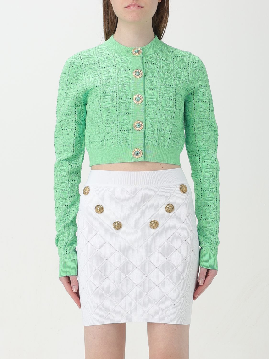 Shop Balmain Cardigan  Woman Color Green