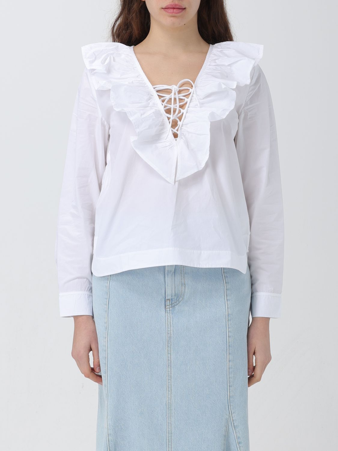 Shop Ganni Shirt  Woman Color White