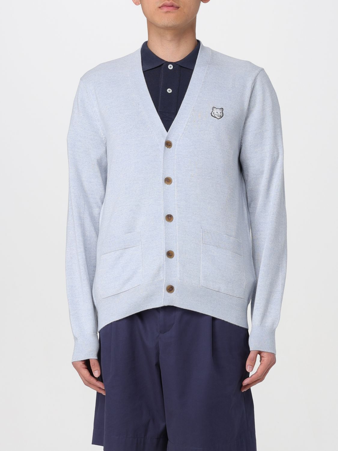 Shop Maison Kitsuné Cardigan  Men Color Gnawed Blue