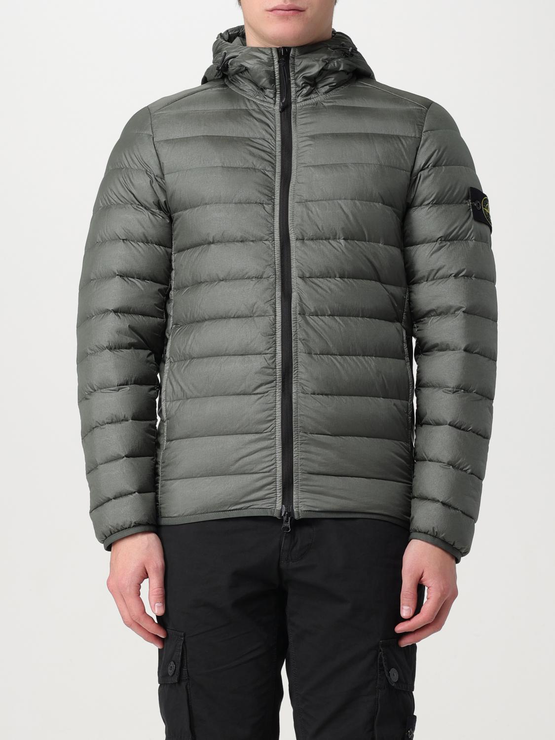 Stone Island Padded And Quilted Nylon Jacket With Removable Logo Patch In Military