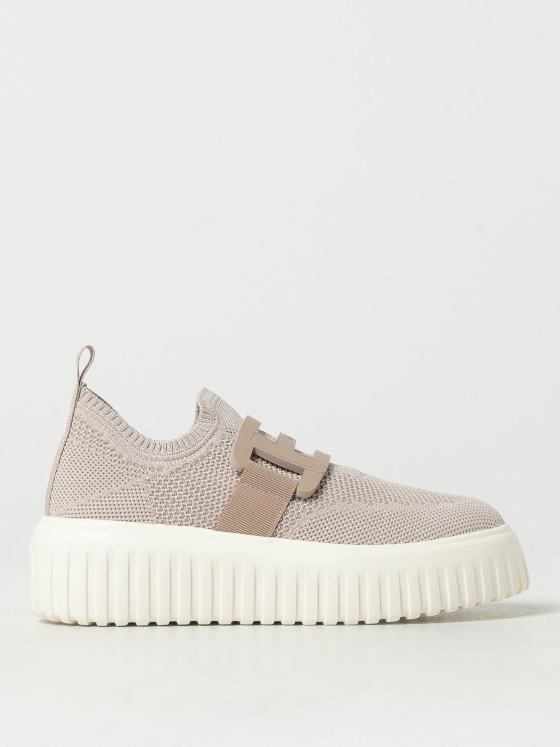 Hogan H-stripes Knit Sneakers In Beige