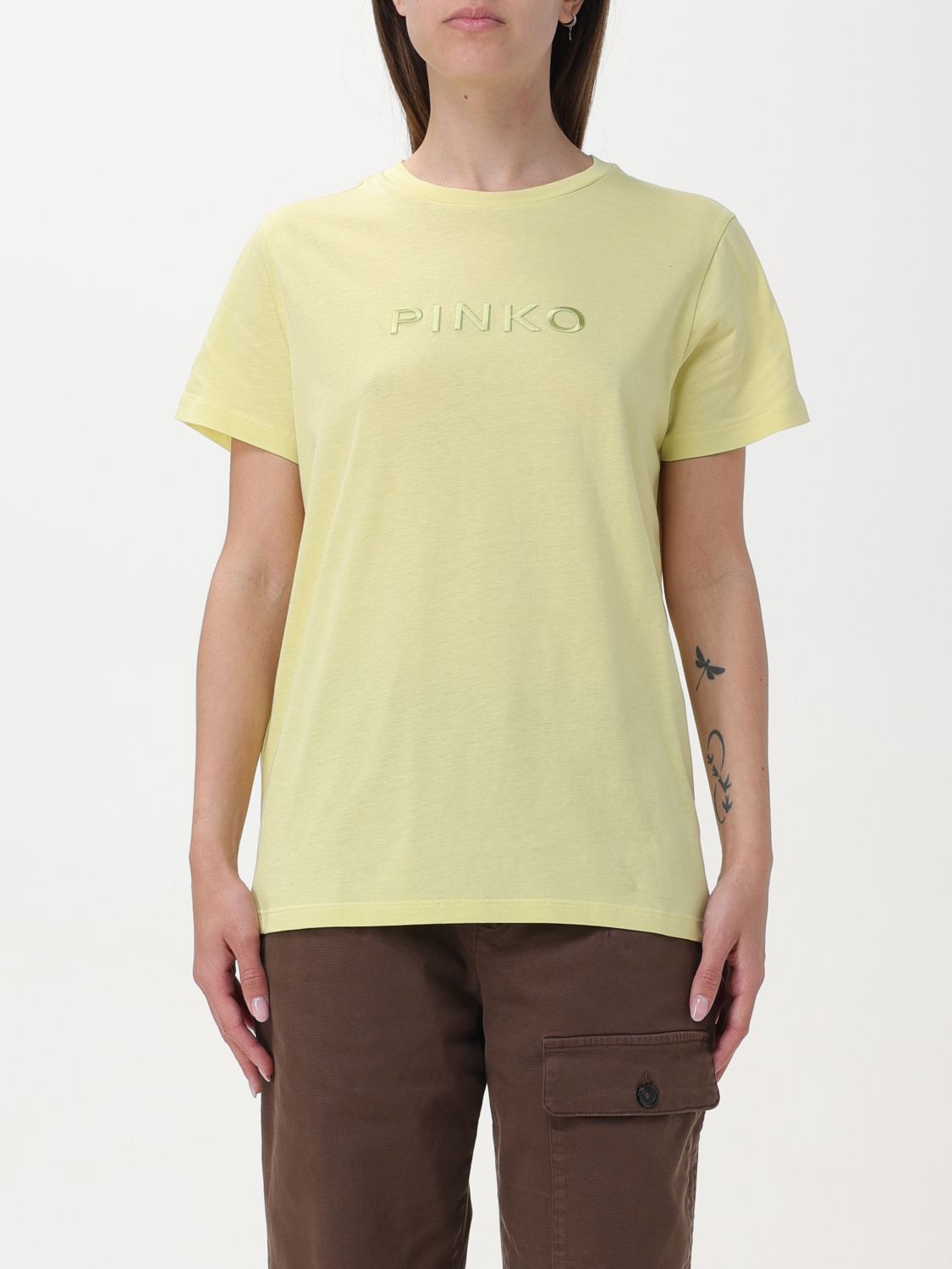 Shop Pinko T-shirt  Woman Color Yellow