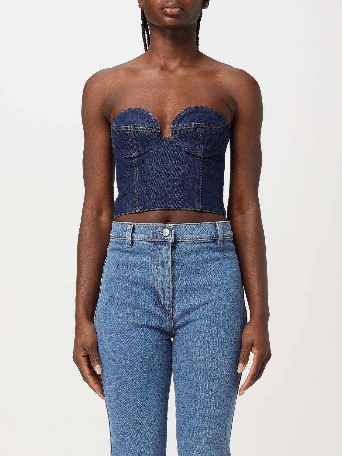 Shop Magda Butrym Top Woman Color Denim