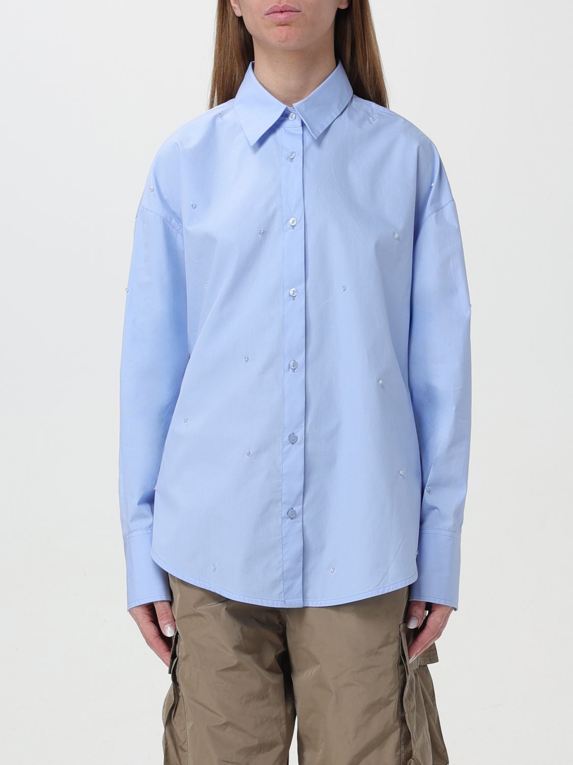 Shop Dondup Shirt  Woman Color Gnawed Blue