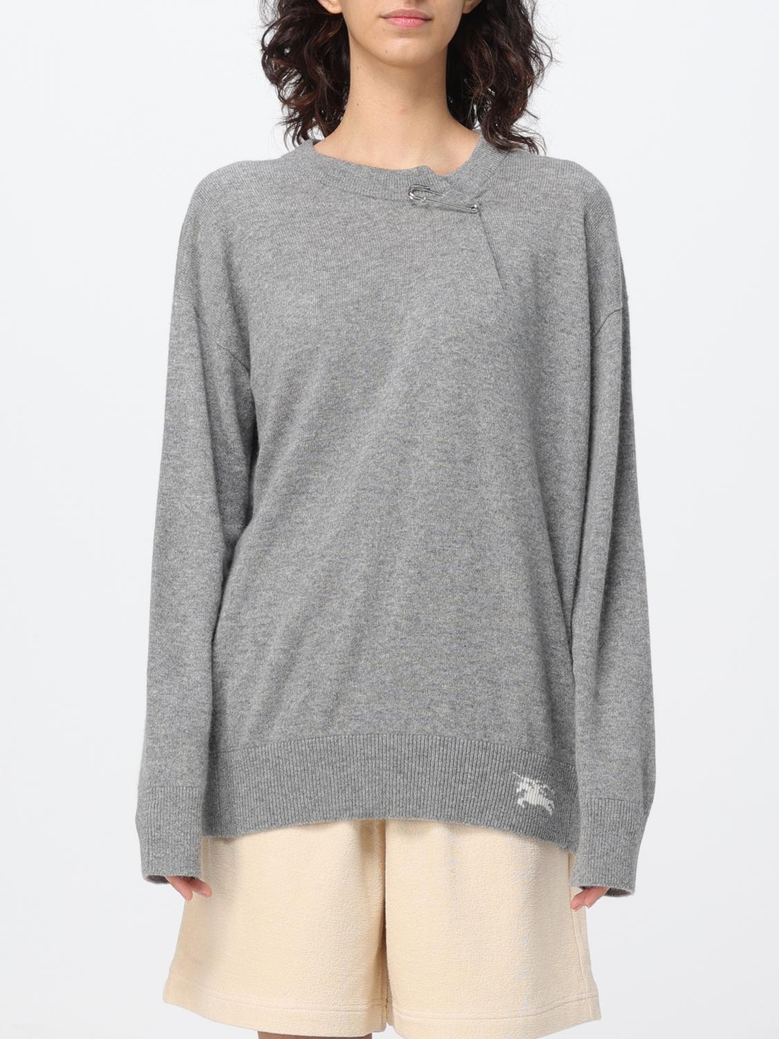 Burberry Cashmere Sweater With Kilt Pin In Grey
