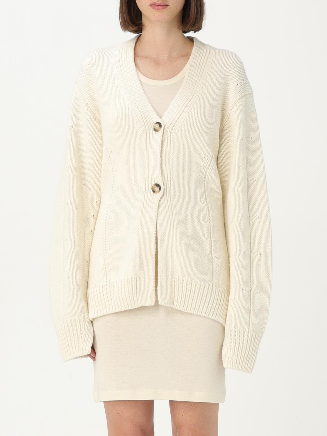 Helmut Lang Fitted Waist Cashmere Cardigan Sweater In Ivory