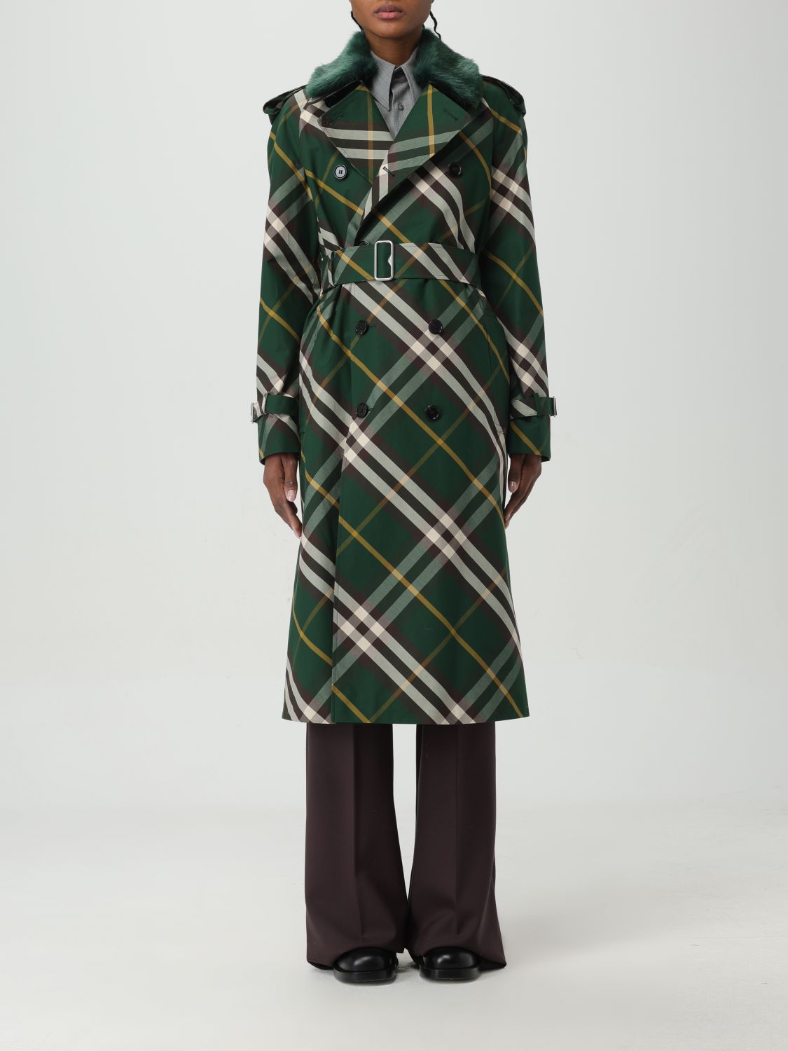 Shop Burberry Trench Coat  Woman Color Green