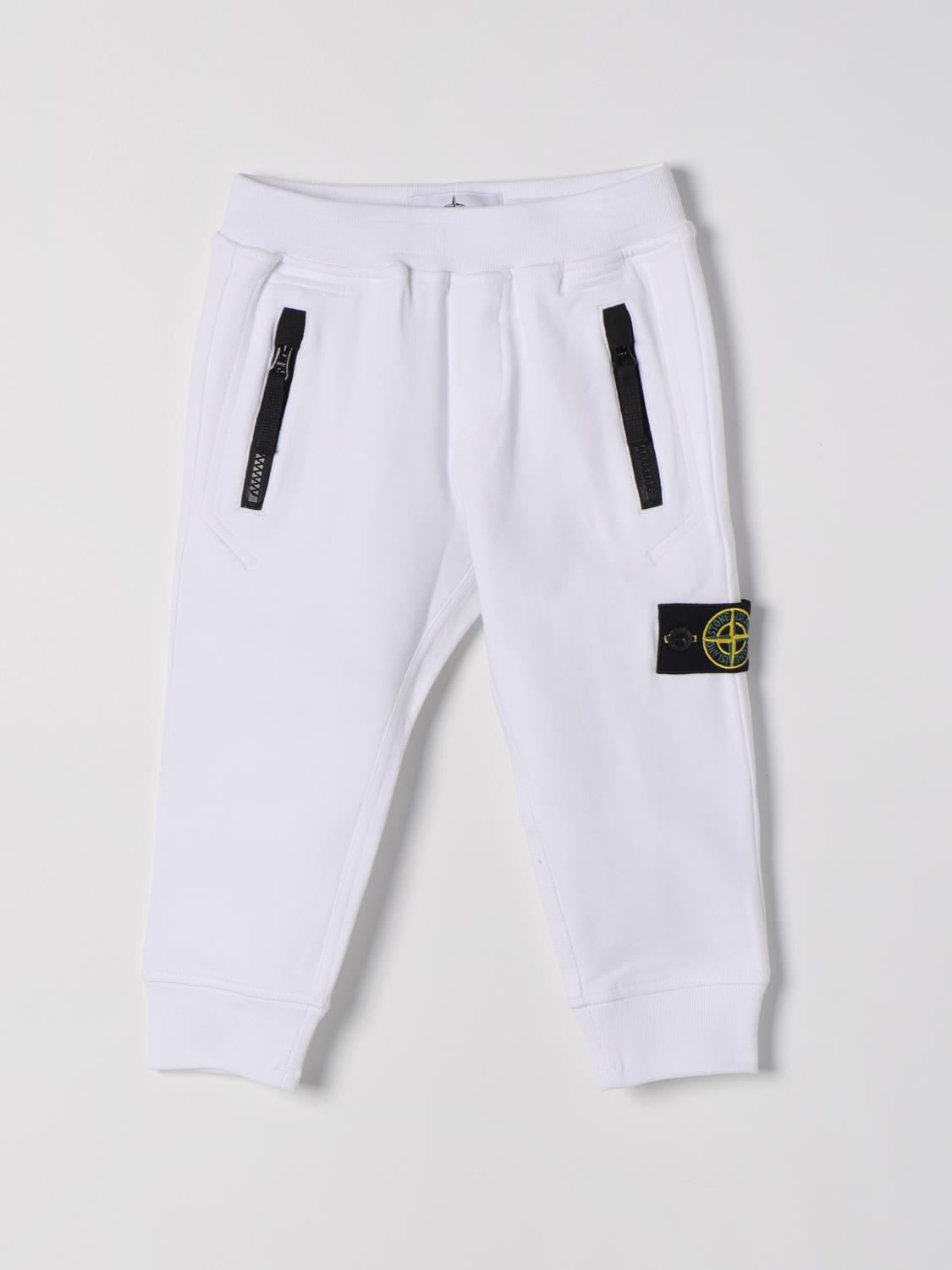 Shop Stone Island Junior Pants  Kids Color White